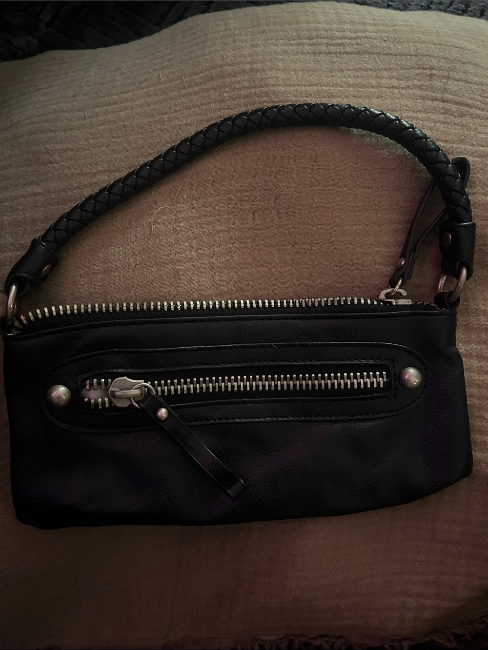 Black Mini Shoulder Bag with Braided Strap - Modern Everyday Mini